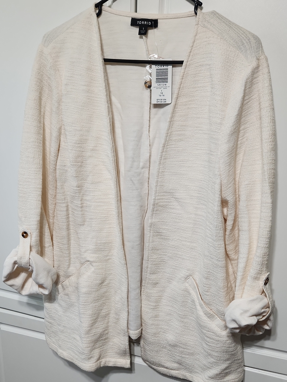 Torrid Cream Open-Front Cardigan Blazer